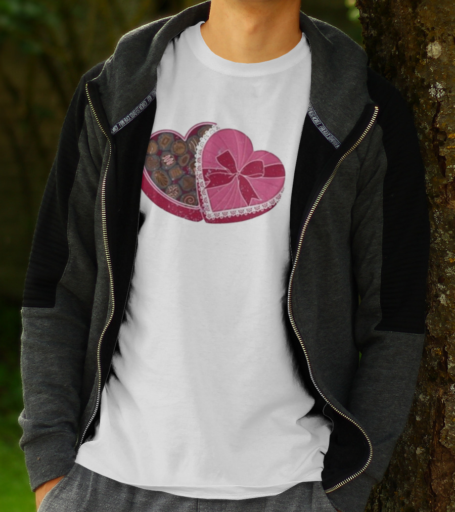 Mallory Ervin Heart Shaped Box Of Chocolates With Pink Ribbon Lace T-Shirt