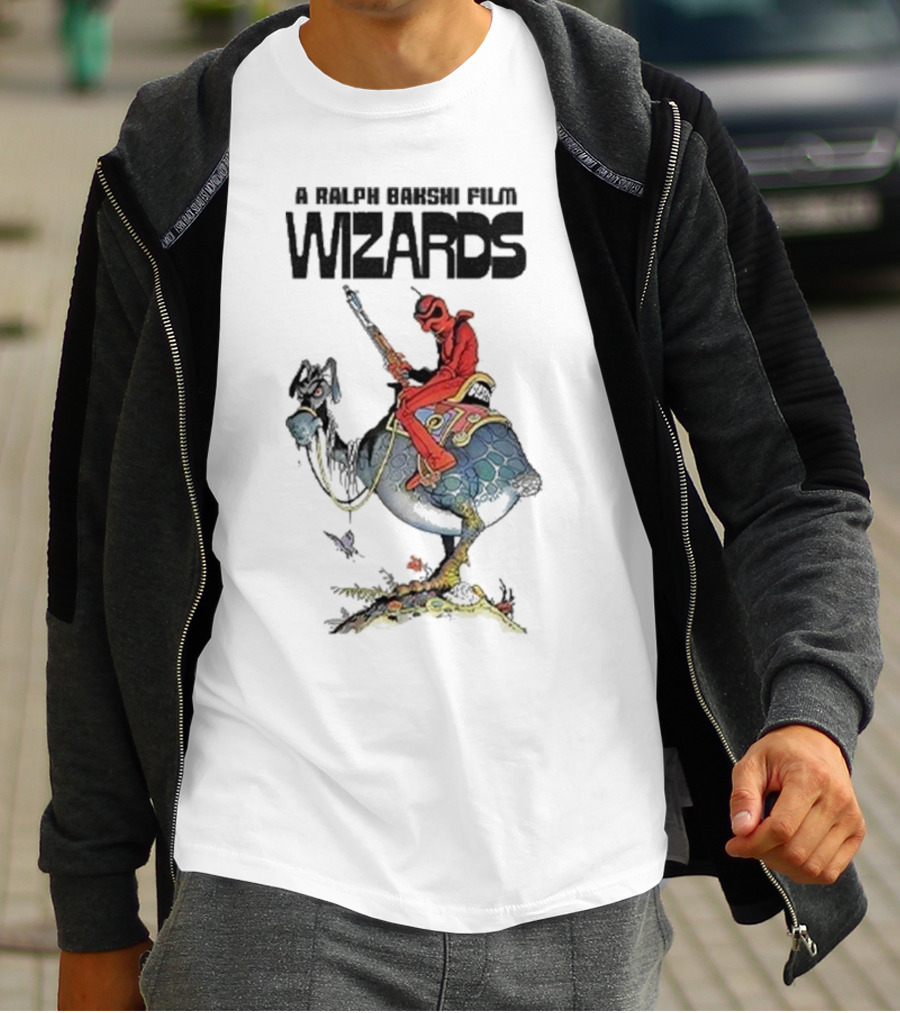 A Ralph Bakshi Film Wizards Fantasy Creature Rider With Staff And Helmet T-Shirt