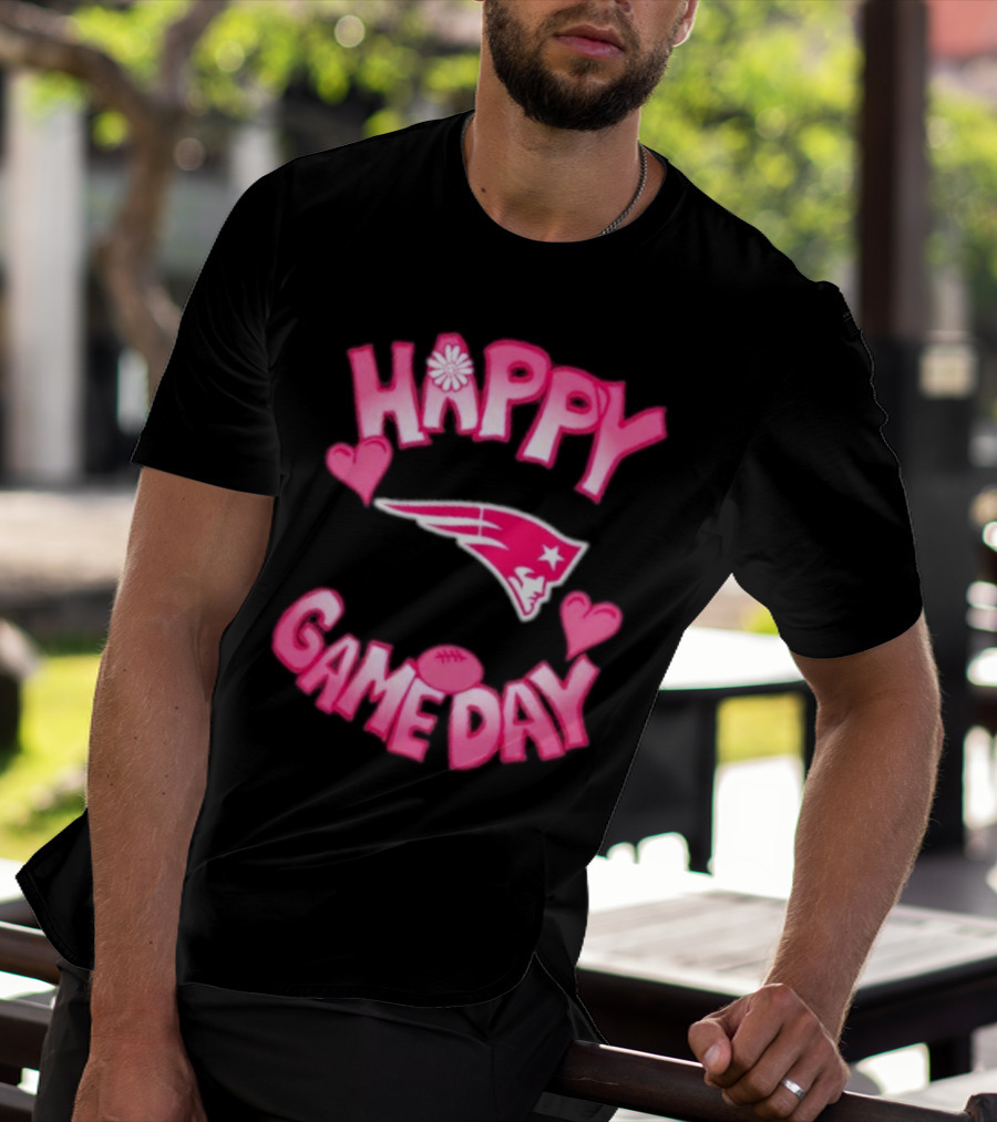 Valentine’s Day New England Patriots Happy Gameday 2025 With Hearts And Football T-Shirt