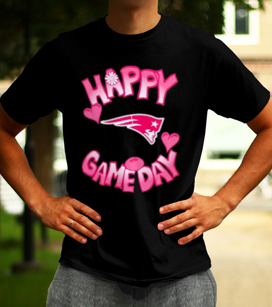 Valentine’s Day New England Patriots Happy Gameday 2025 With Hearts And Football T-Shirt