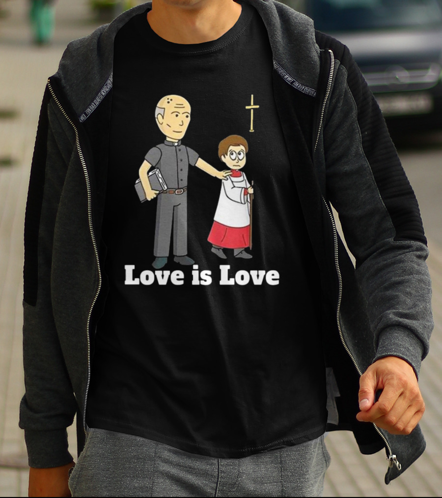 Love Is Love Priest Cartoon With Cross And Child T-Shirt