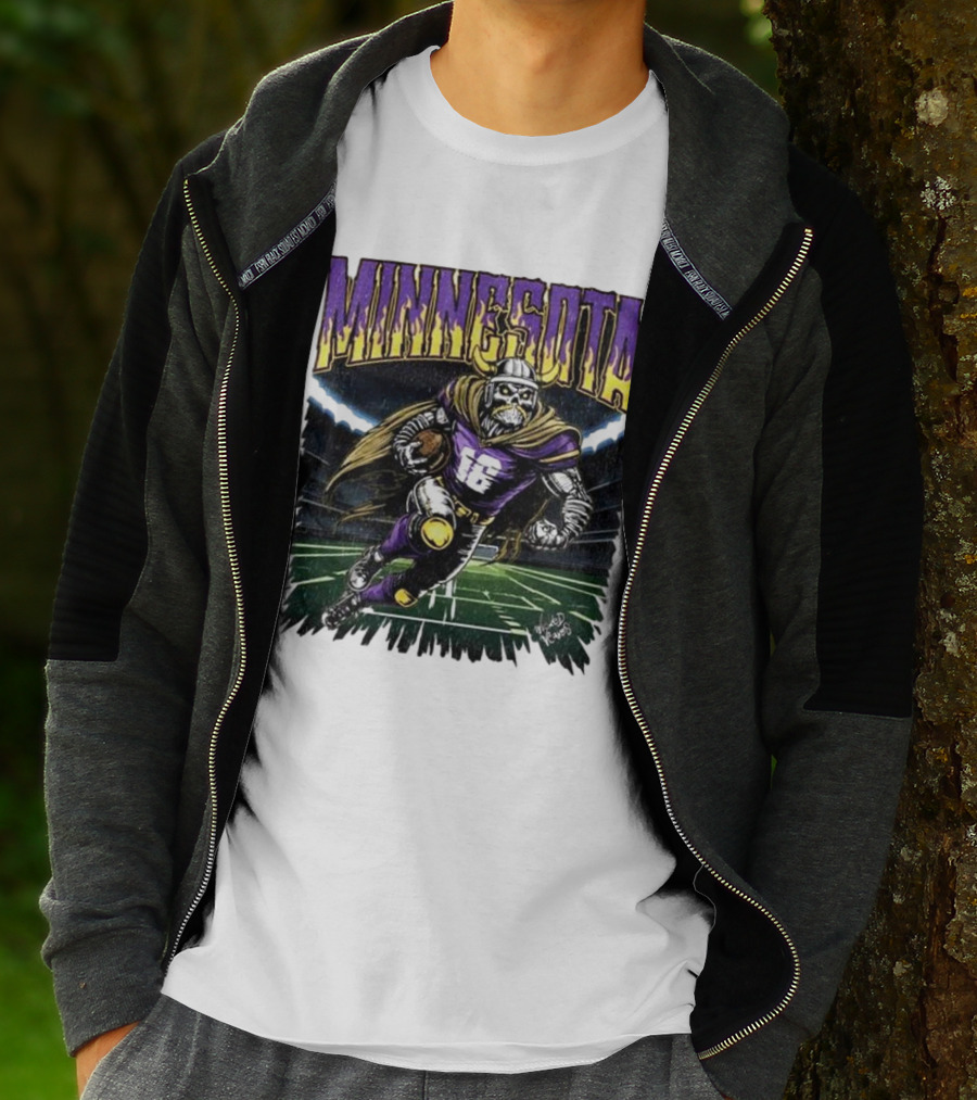 Minnesota Vikings Skeleton Player Football Run T-Shirt