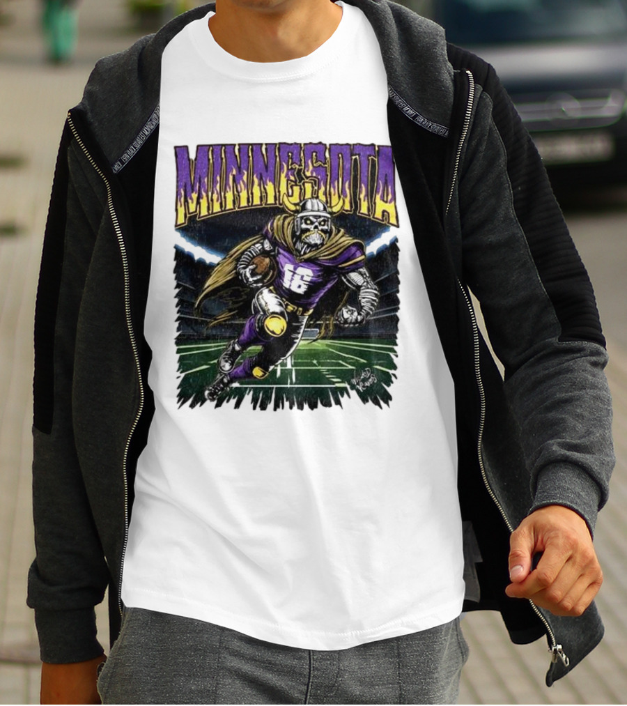 Minnesota Vikings Skeleton Player Football Run T-Shirt