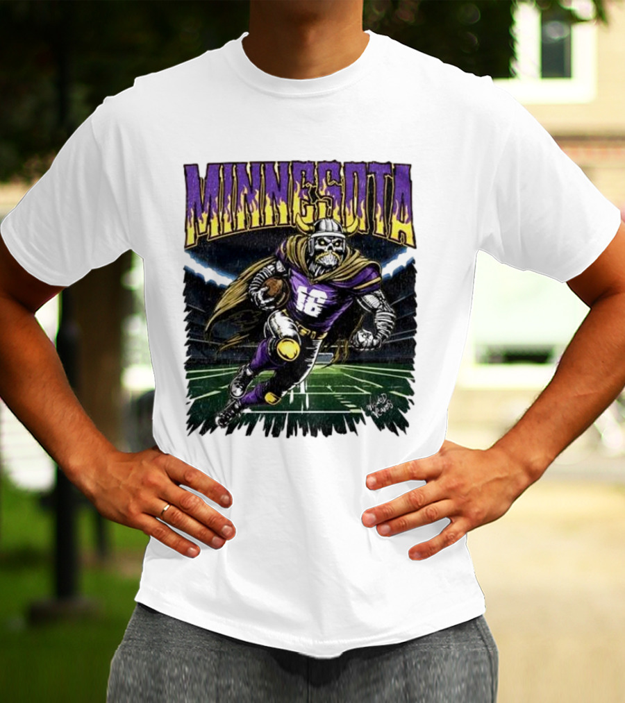 Minnesota Vikings Skeleton Player Football Run T-Shirt