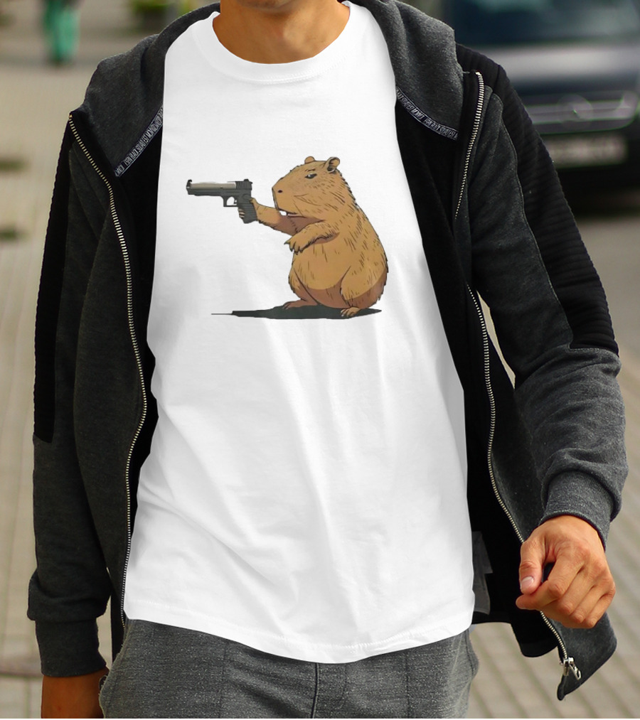 Capybara Holding A Gun In A Humorous Pose T-Shirt