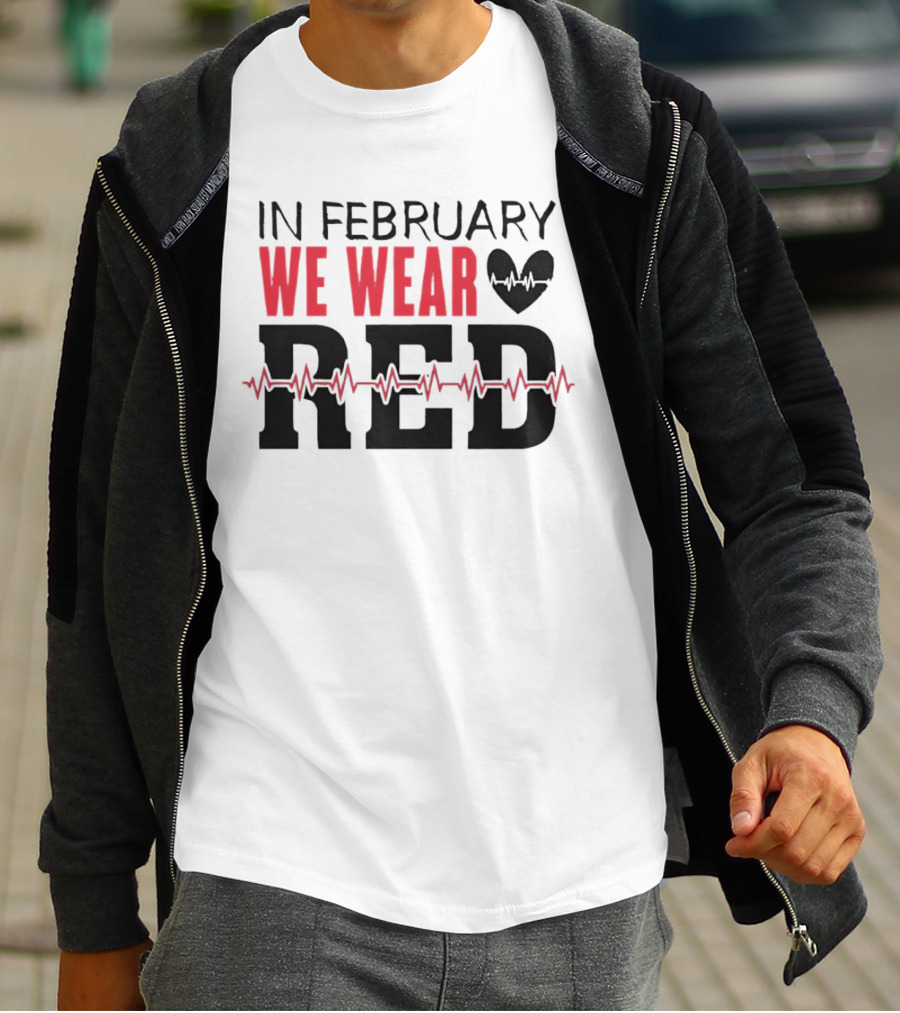 In February We Wear Red Heartbeat Motif T-Shirt