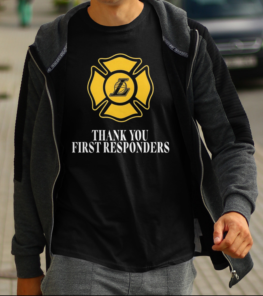 Los Angeles Lakers Thank You First Responders Firefighter Emblem T-Shirt