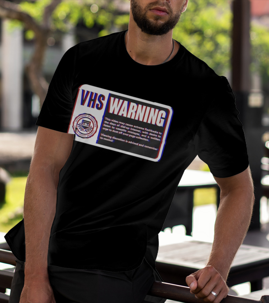 VHS Warning Retro Flashbacks Dial-up Internet Cassette Mixtapes Pogs Collection T-Shirt
