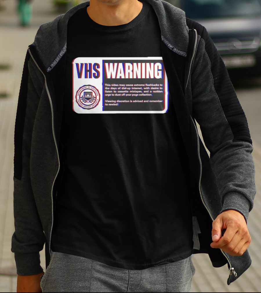 VHS Warning Retro Flashbacks Dial-up Internet Cassette Mixtapes Pogs Collection T-Shirt
