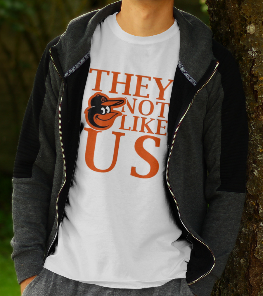 Baltimore Orioles They Not Like Us Bold Orange Text With Bird Graphic T-Shirt