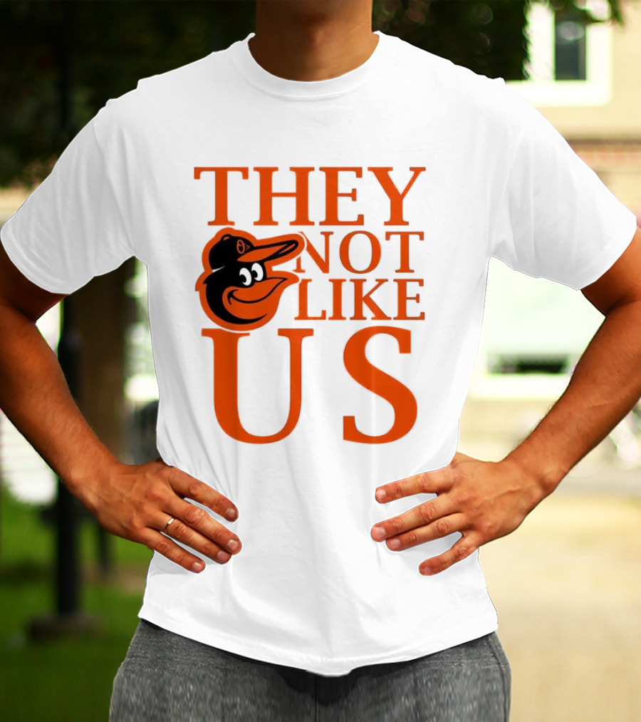 Baltimore Orioles They Not Like Us Bold Orange Text With Bird Graphic T-Shirt