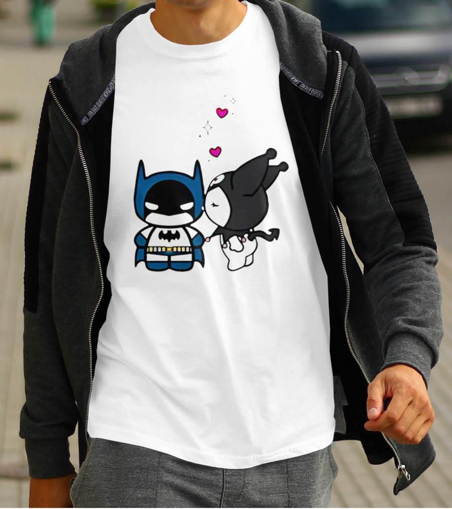Batman Kuromi Kiss Cartoon With Hearts T-Shirt
