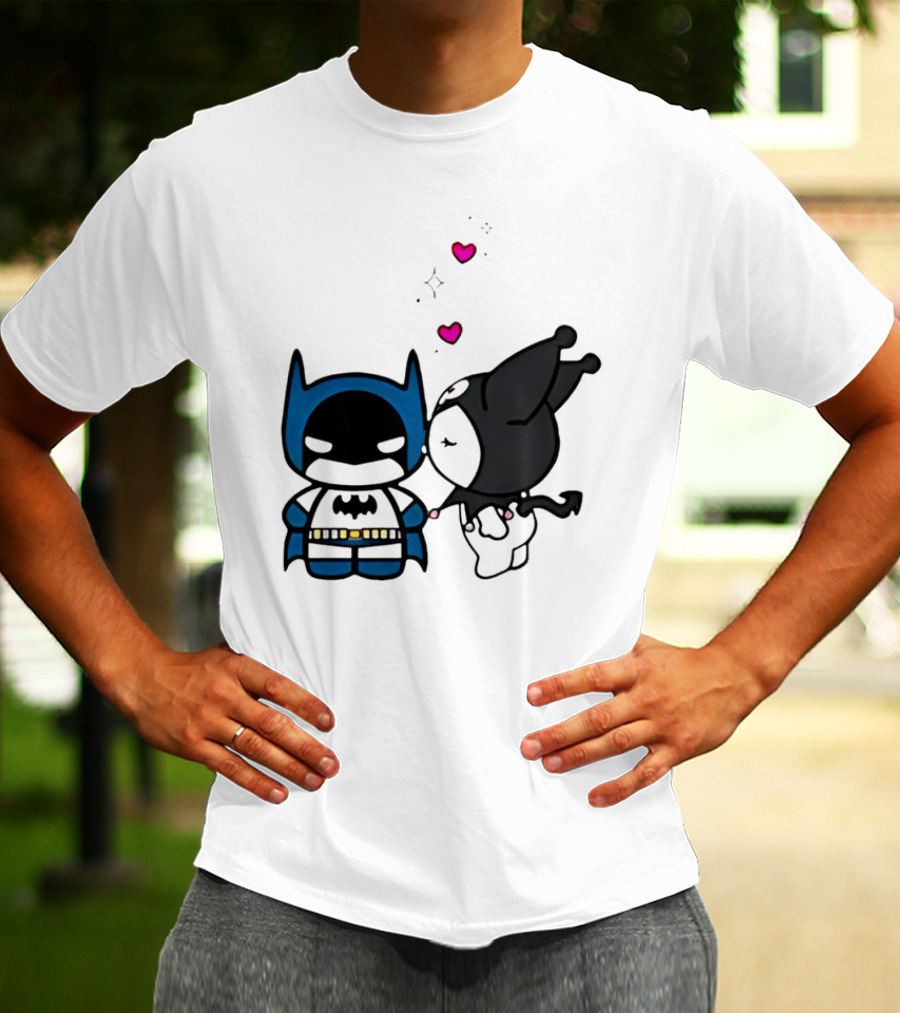 Batman Kuromi Kiss Cartoon With Hearts T-Shirt