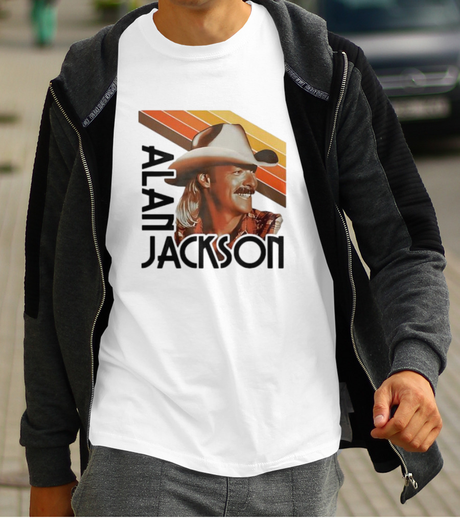 Alan Jackson Cowboy Hat Vintage Style Retro Stripes T-Shirt