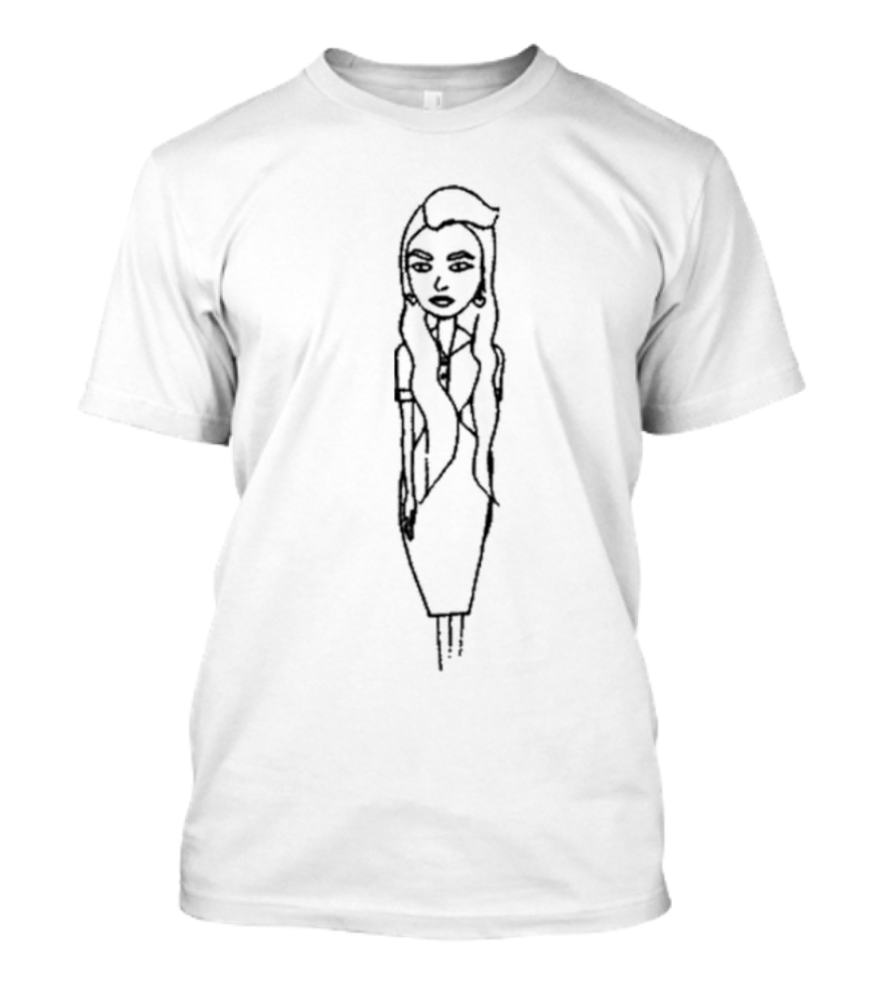Amanda Bynes X Asspizza Long Hair Black And White Sketch T-Shirt