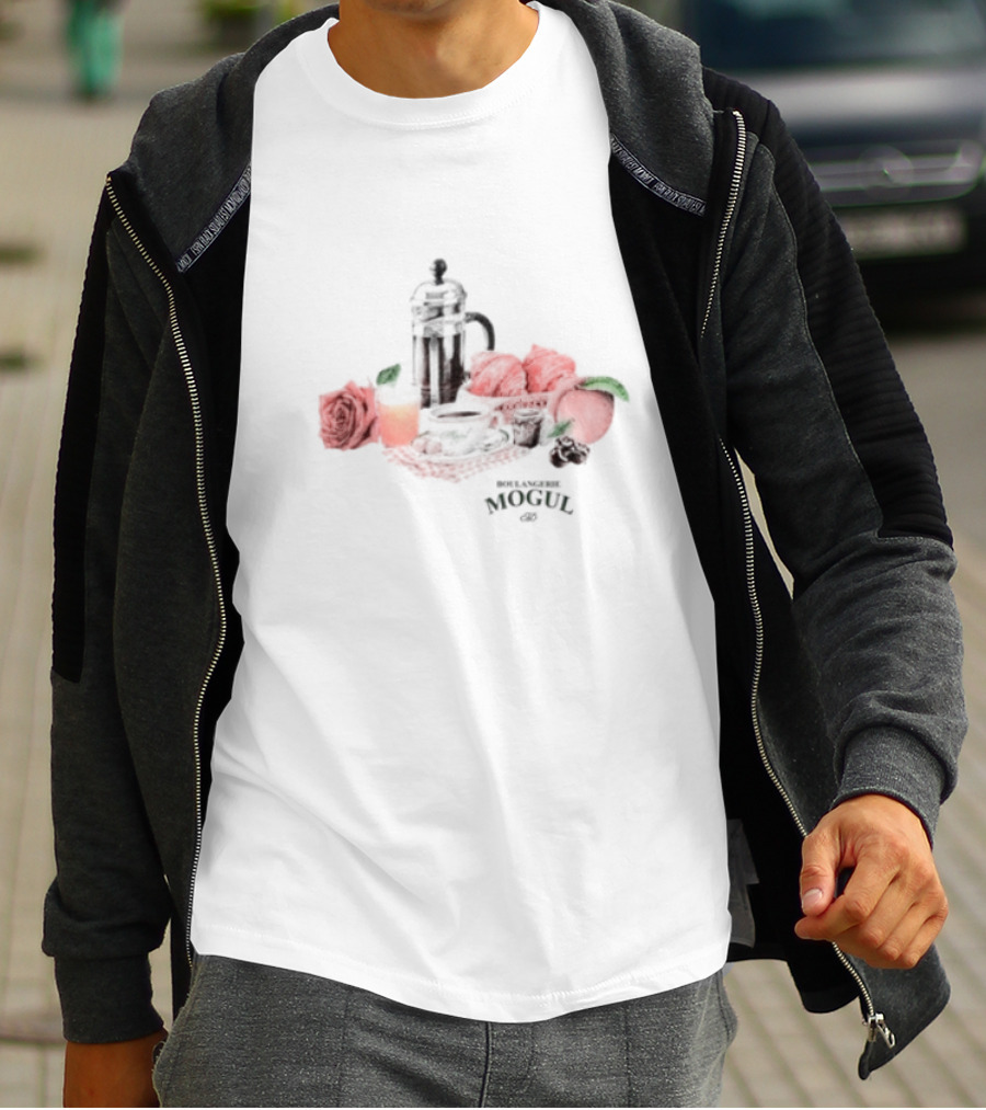 Boulangerie Mogul French Press Rose Croissant Breakfast T-Shirt