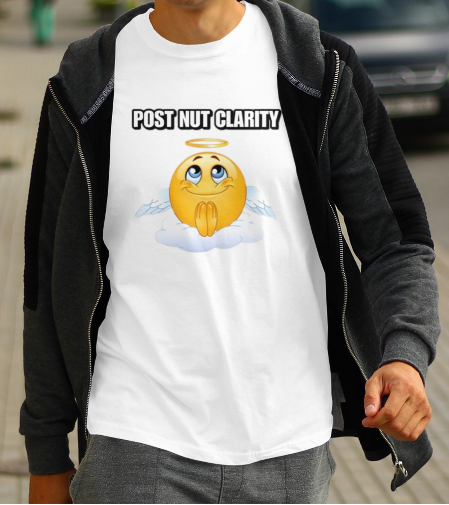 Cringeytees Post Nut Clarity Angel Emoji On Cloud T-Shirt