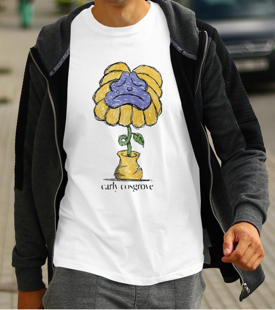 Carly Cosgrove Sad Flower Yellow Petals Blue Face Bloom T-Shirt