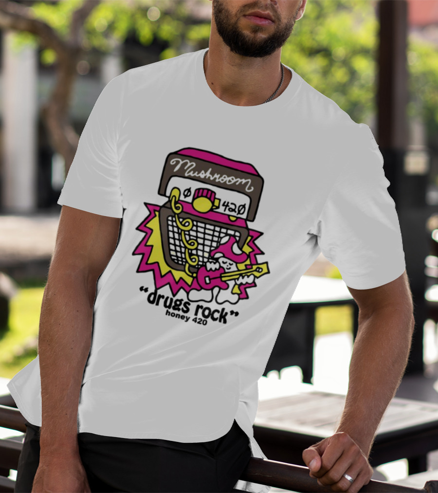 Drugs Rock Honey 420 Guitar Amp Bold Neon Art Style T-Shirt