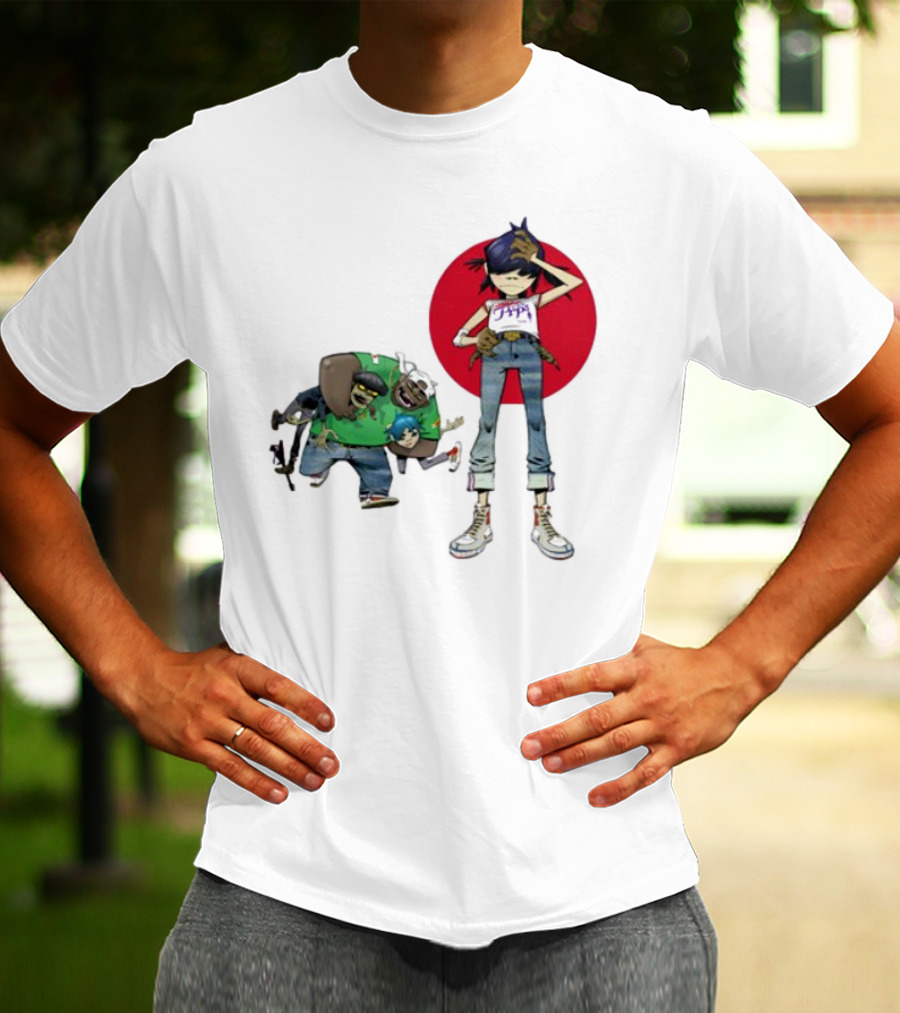 Gorillaz Invisible Sun Japanese Red Circle Band Members T-Shirt