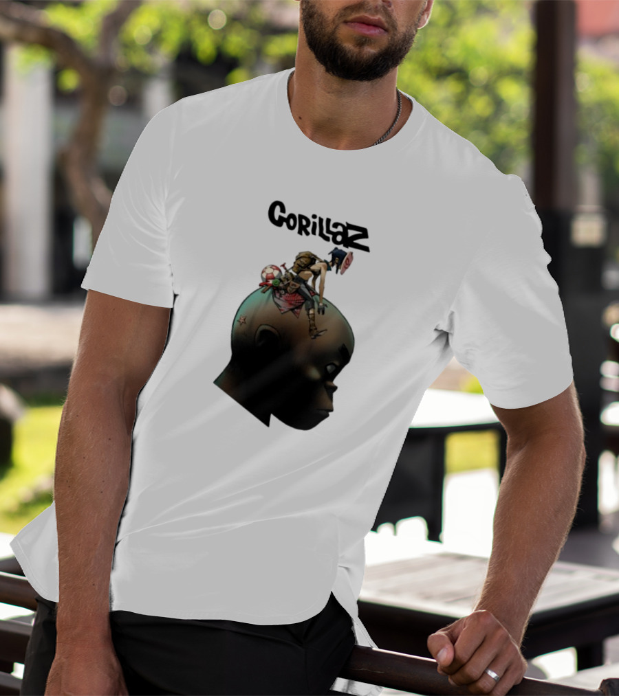 Gorillaz Plastic Beach Animated Character On Head T-Shirt