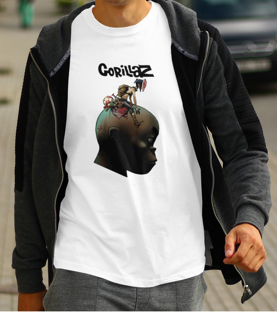 Gorillaz Plastic Beach Animated Character On Head T-Shirt