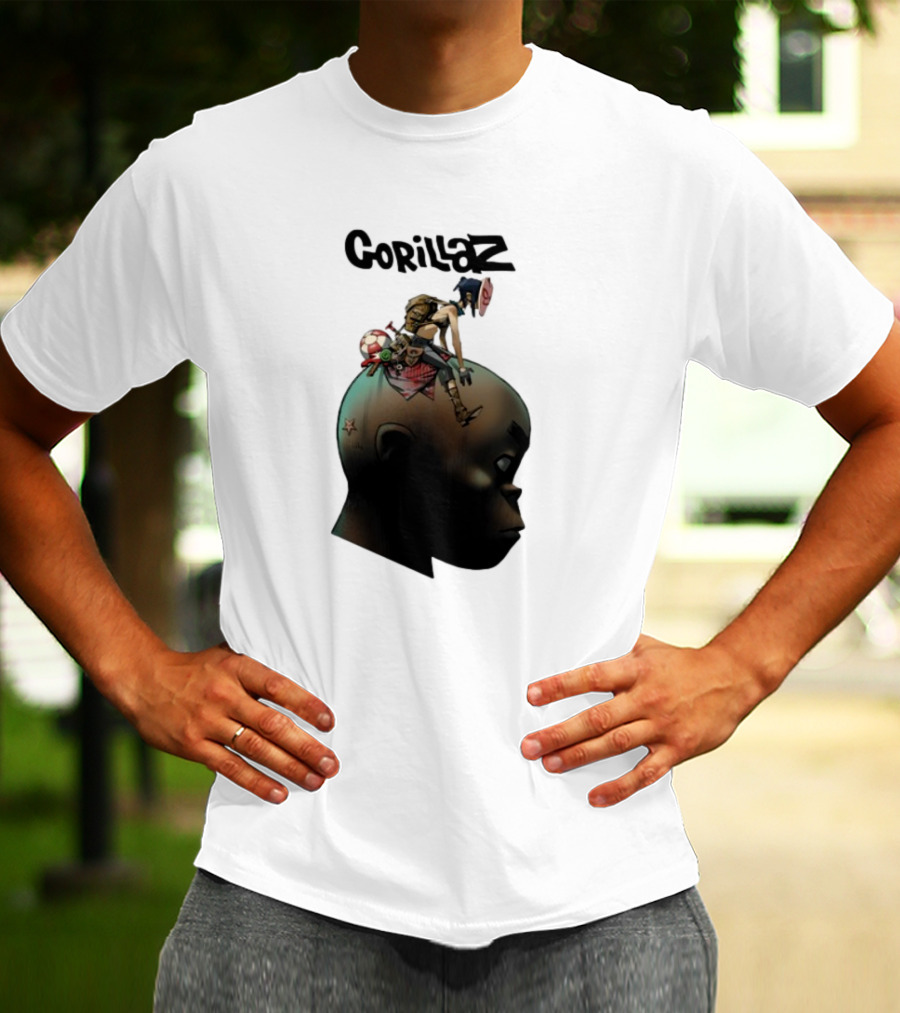 Gorillaz Plastic Beach Animated Character On Head T-Shirt