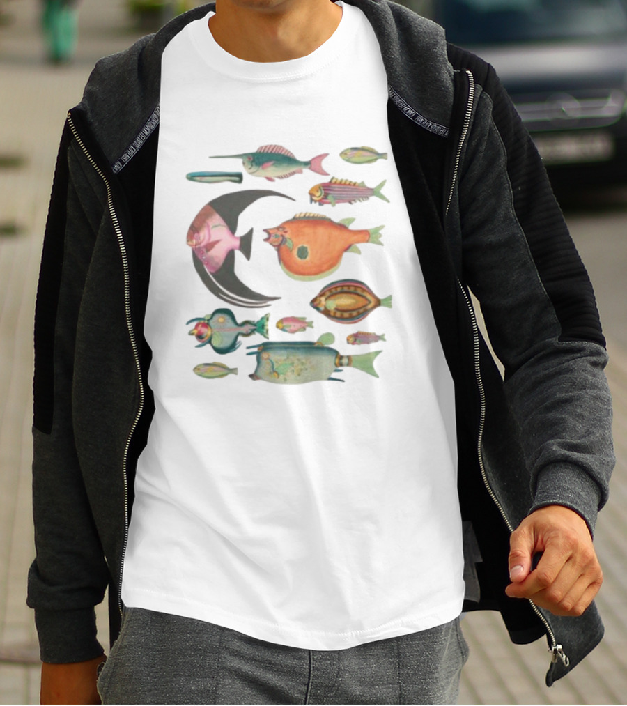 Fugly Fish Large Moon And Colorful Creatures T-Shirt