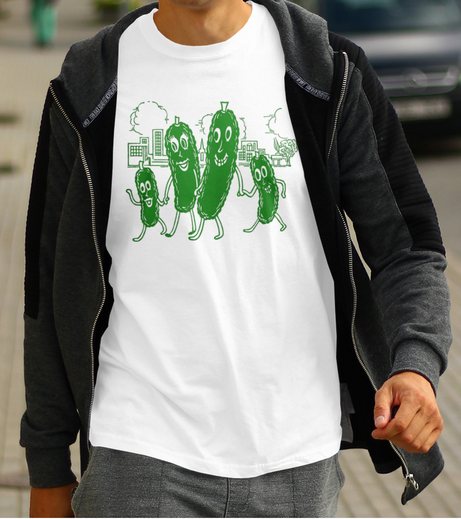 Vintage Pickle Family With Cityscape Background Vintage T-Shirt
