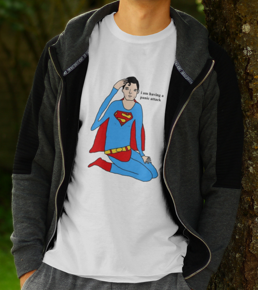 Superhero Costume Nervous Expression "I Am Having A Super Panic Attack" T-Shirt