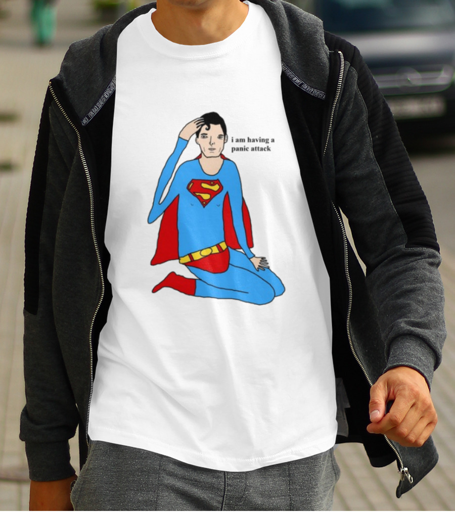 Superhero Costume Nervous Expression "I Am Having A Super Panic Attack" T-Shirt