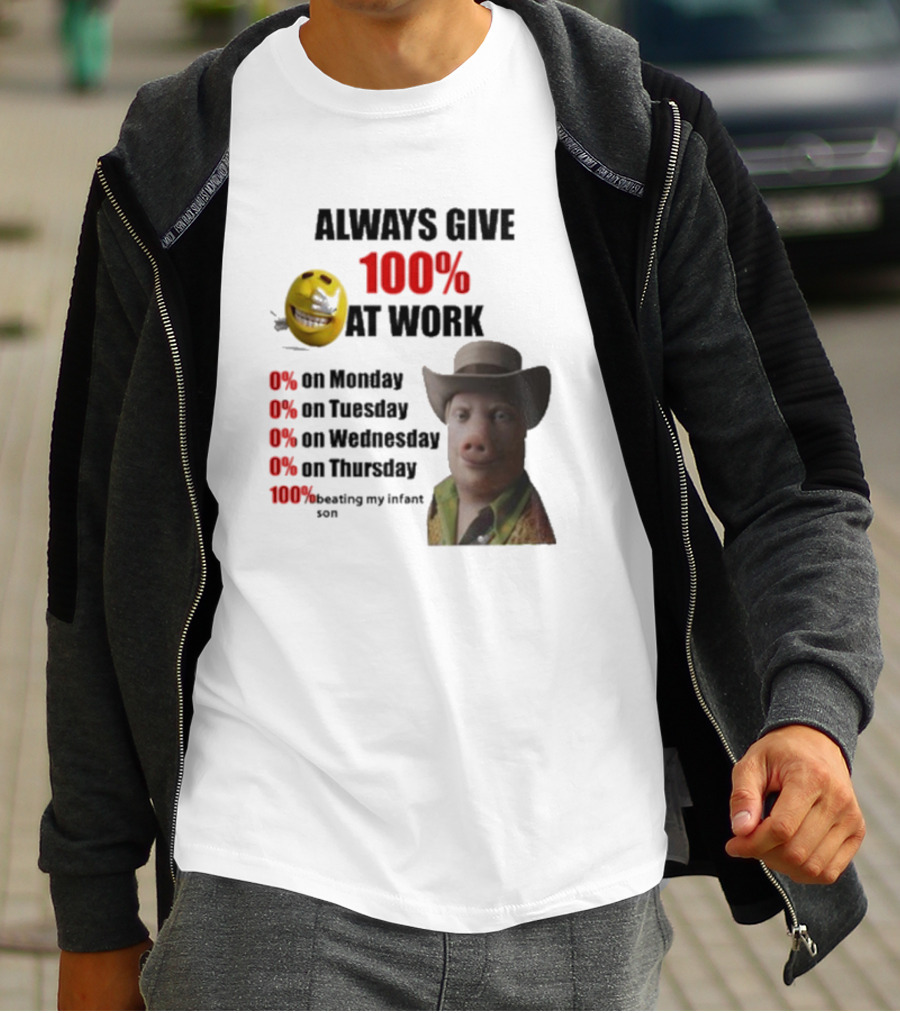John Pork Always Give 100% At Work Emoji Cowboy Hat T-Shirt
