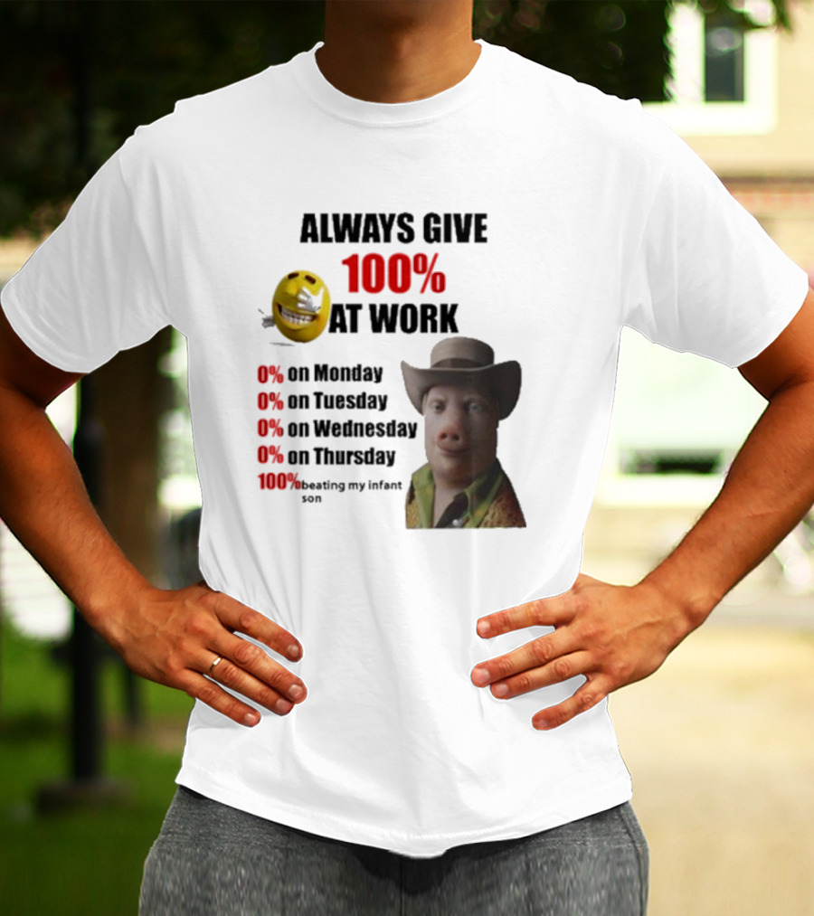 John Pork Always Give 100% At Work Emoji Cowboy Hat T-Shirt