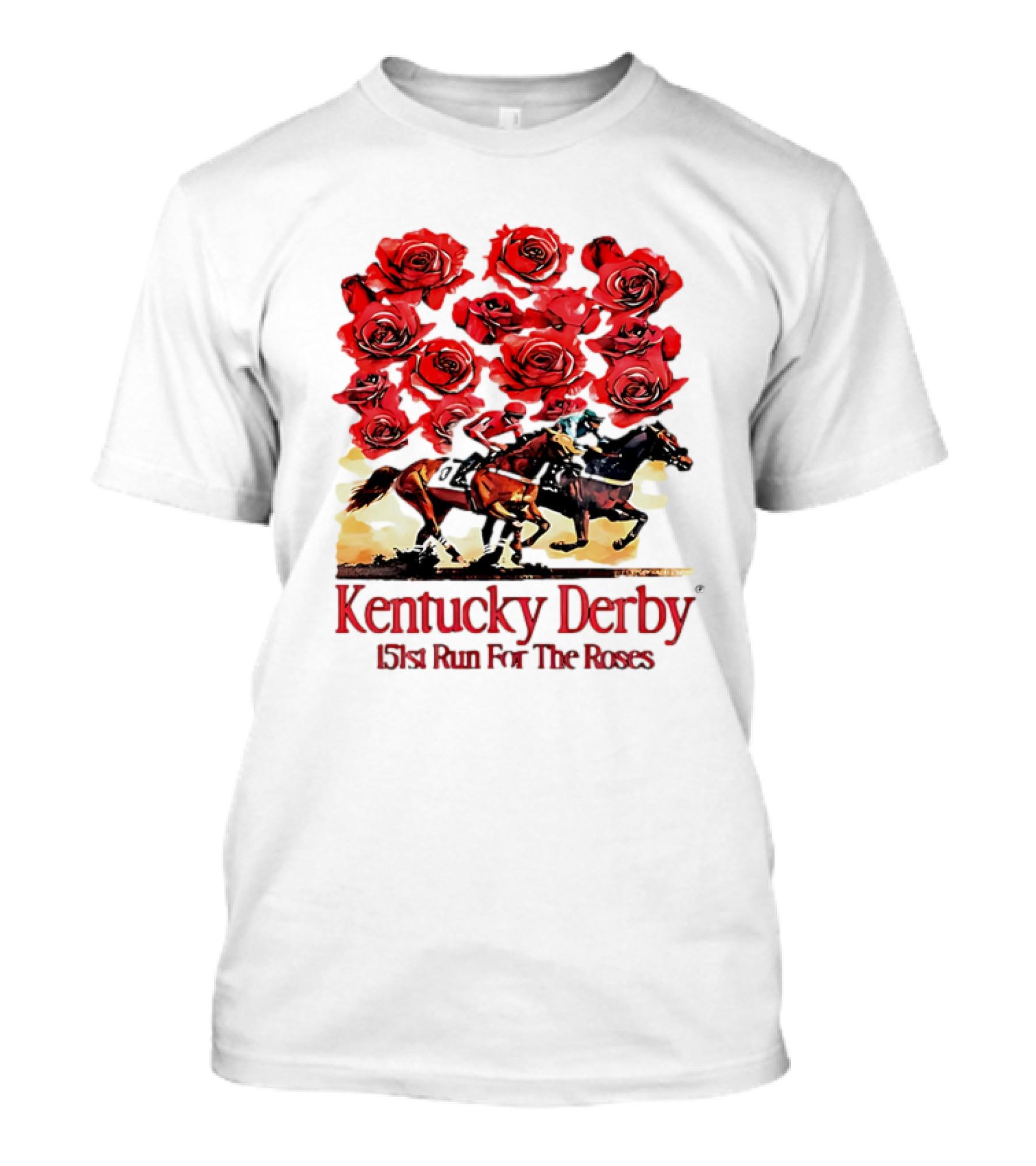 Kentucky Derby 151st Run For The Roses With Horses And Red Roses T-Shirt