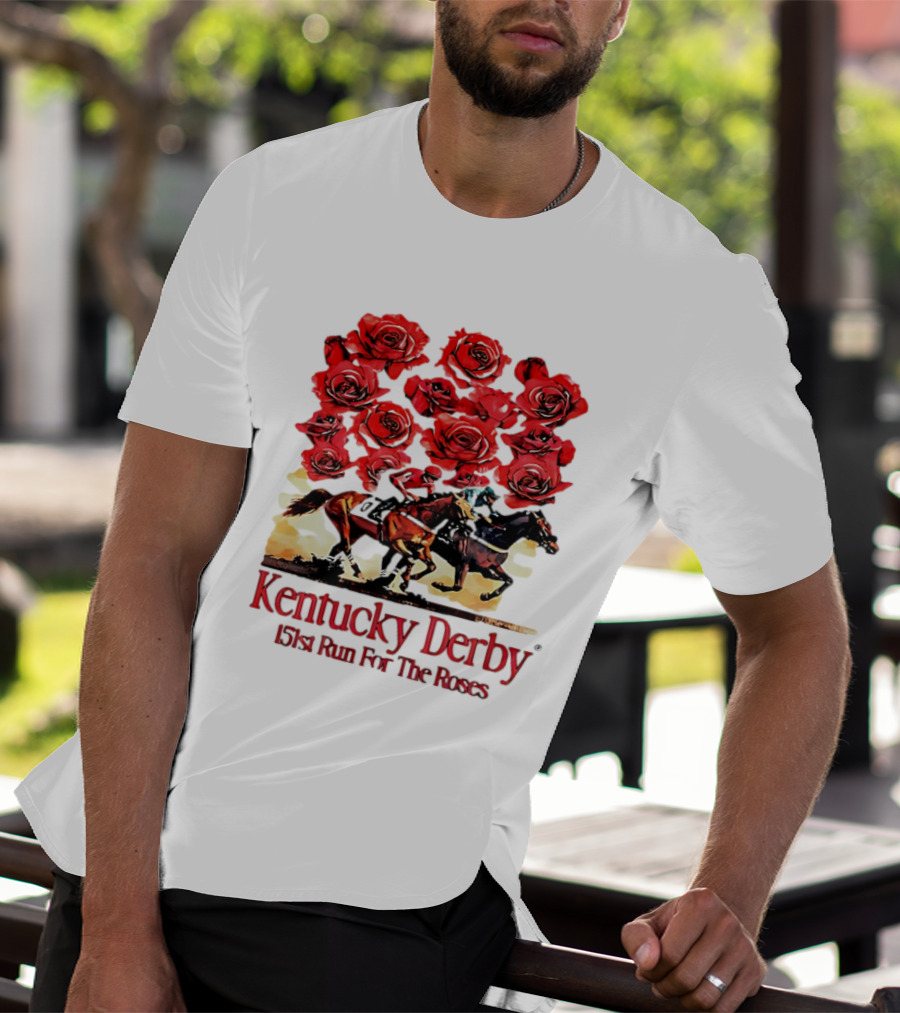 Kentucky Derby 151st Run For The Roses With Horses And Red Roses T-Shirt