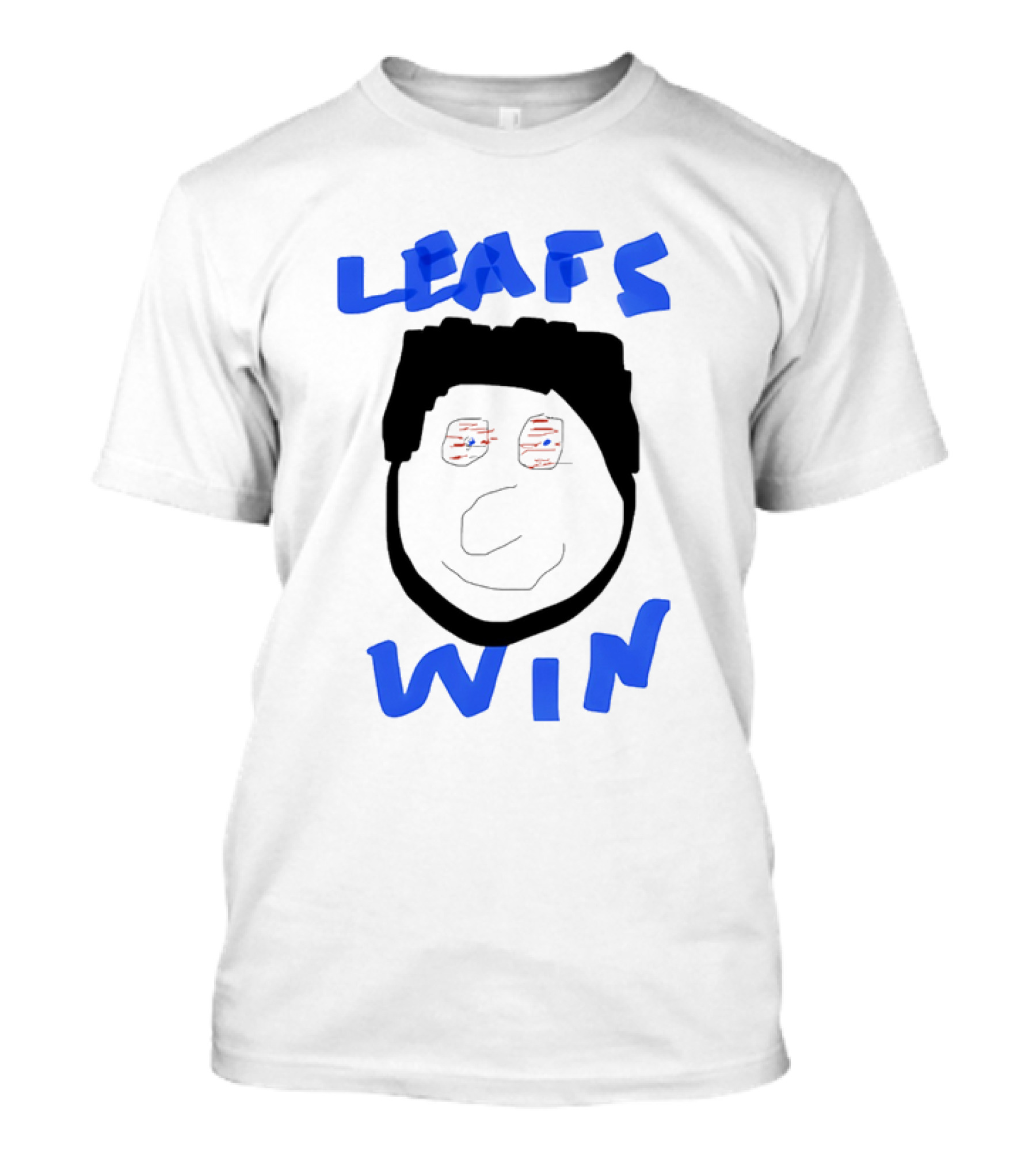 Leafs Win Fun Face Drawing With Blue And Red Accents T-Shirt