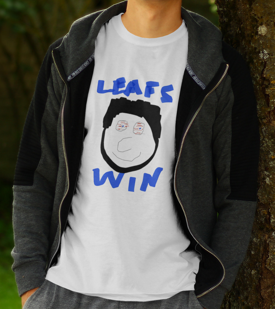 Leafs Win Fun Face Drawing With Blue And Red Accents T-Shirt