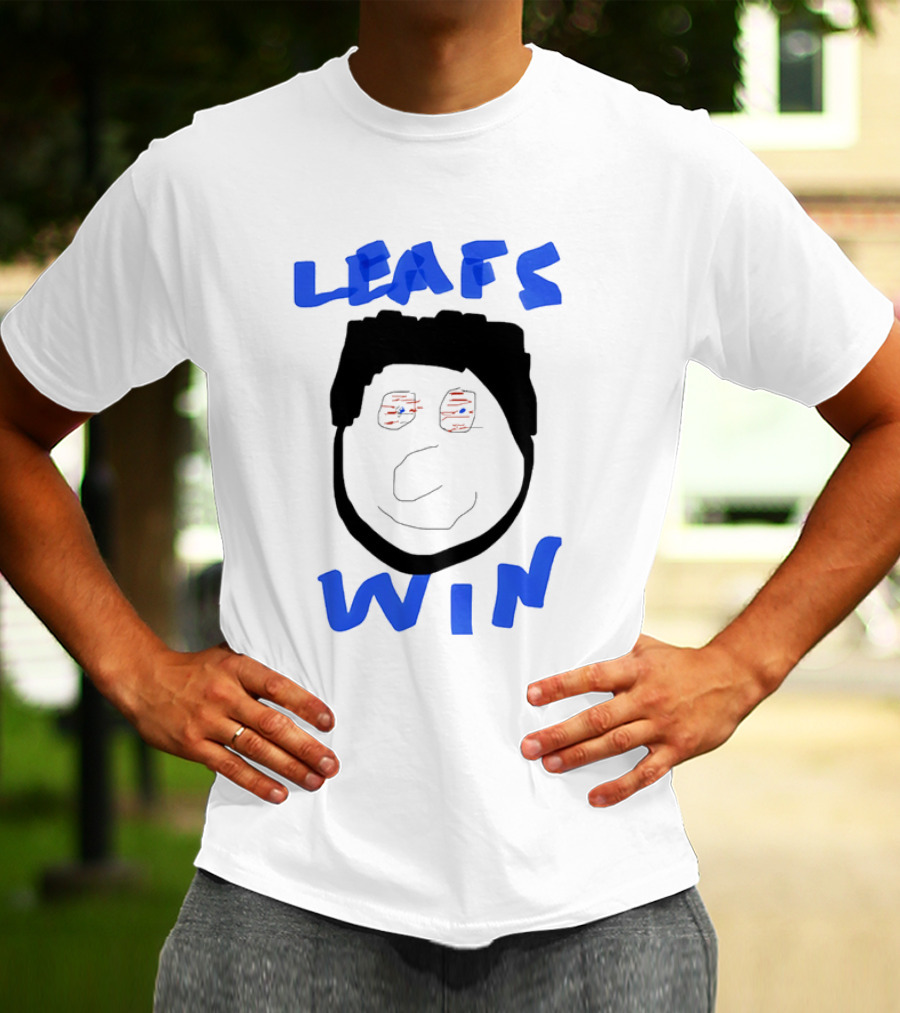 Leafs Win Fun Face Drawing With Blue And Red Accents T-Shirt