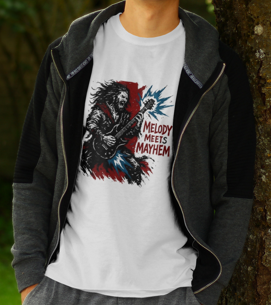 Melody Meets Mayhem Electric Red And Blue Burst T-Shirt