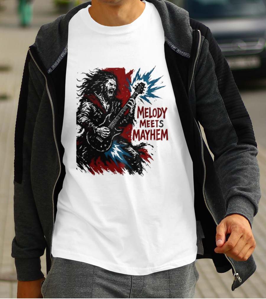 Melody Meets Mayhem Electric Red And Blue Burst T-Shirt