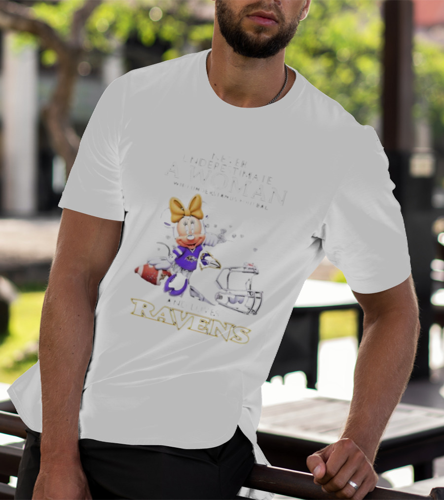 Never Underestimate A Woman Who Understands Football And Loves Ravens Disney Minnie T-Shirt