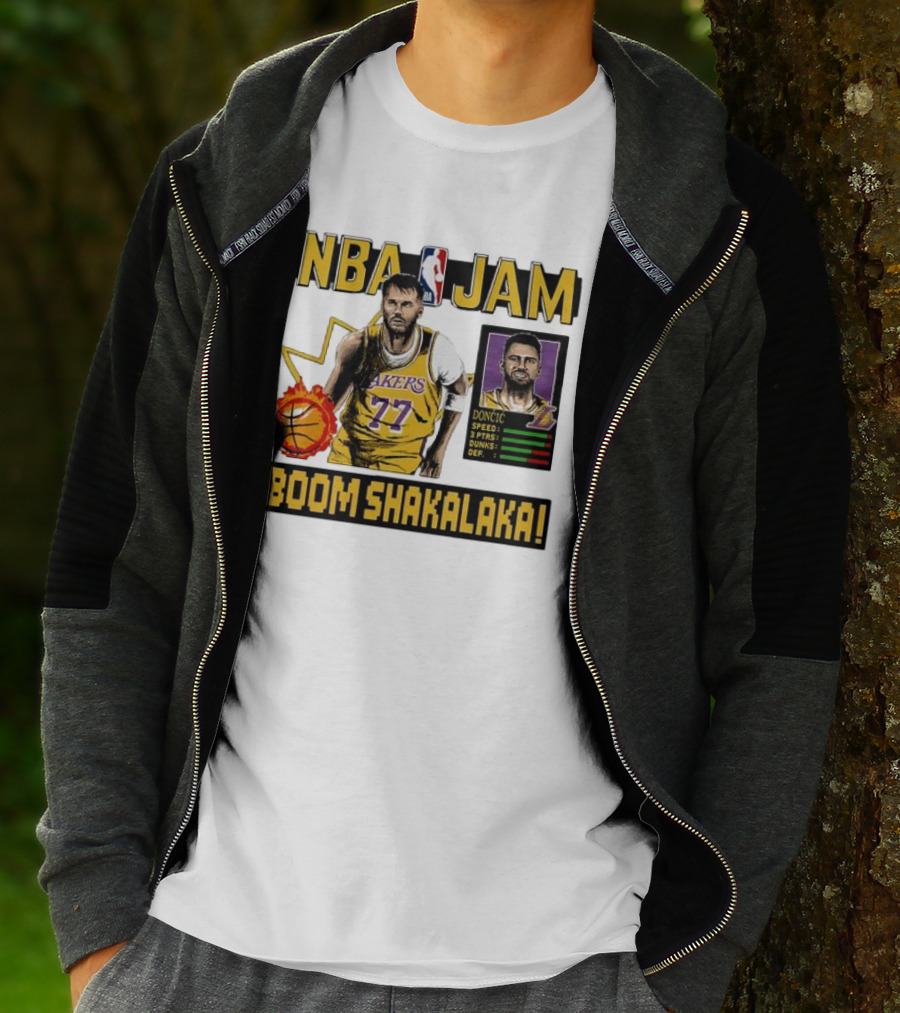 Luka Dončić NBA Jam Los Angeles Lakers Boom Shakalaka 77 T-Shirt