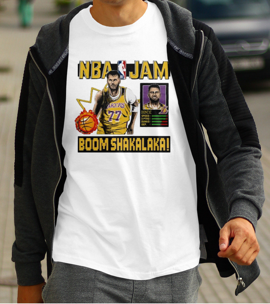 Luka Dončić NBA Jam Los Angeles Lakers Boom Shakalaka 77 T-Shirt