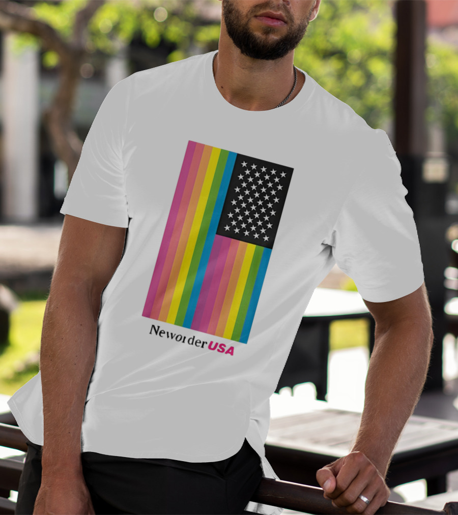 New Order USA Rainbow Flag Stars T-Shirt