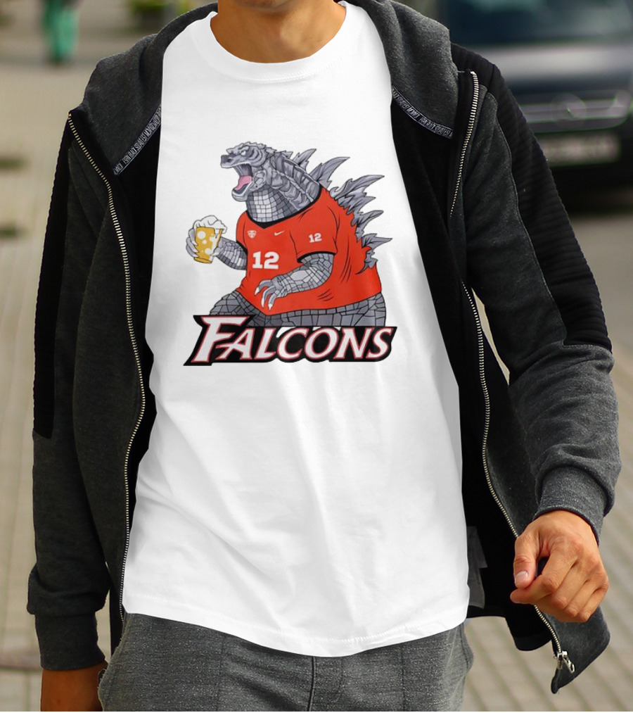 Atlanta Falcons Godzilla Monster Holding Beer T-Shirt