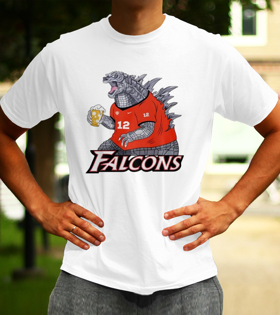 Atlanta Falcons Godzilla Monster Holding Beer T-Shirt