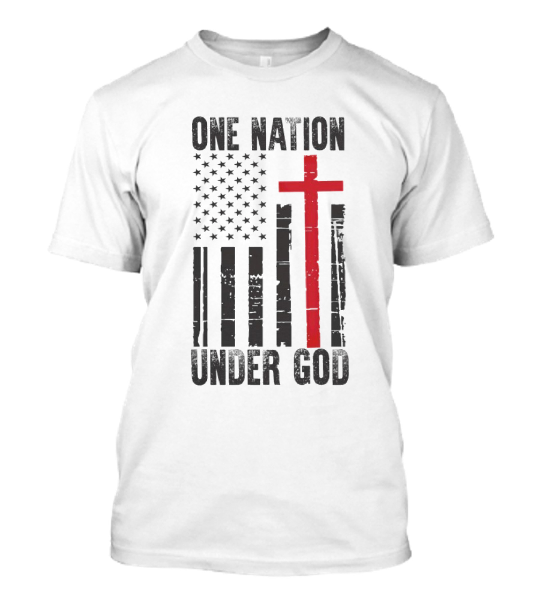 One Nation Under God American Flag Cross Design T-Shirt