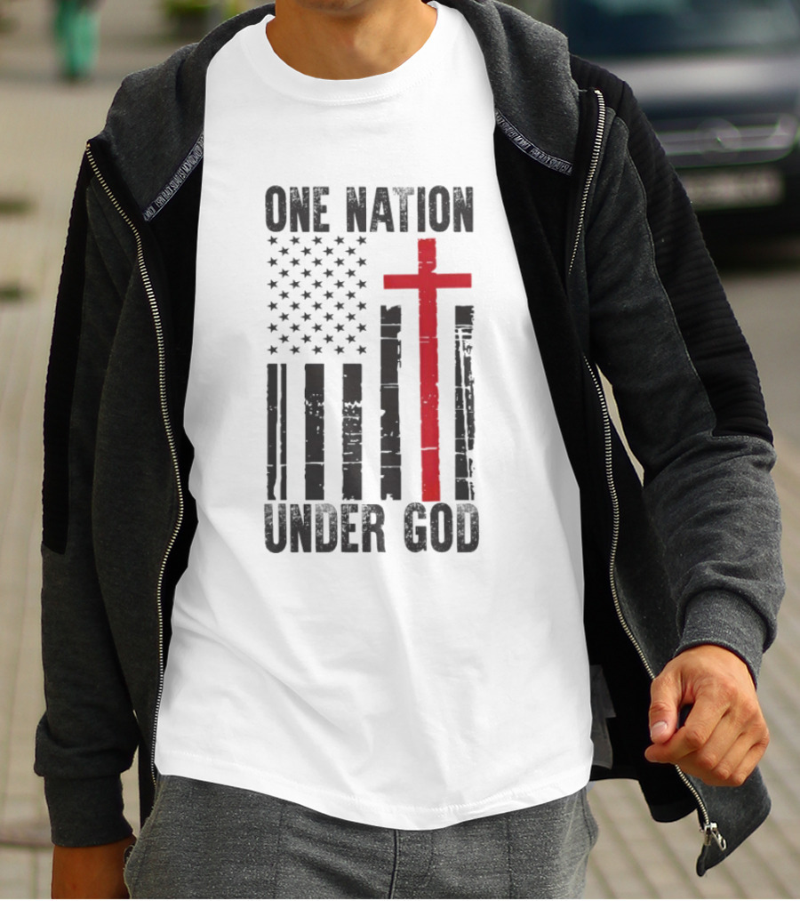 One Nation Under God American Flag Cross Design T-Shirt