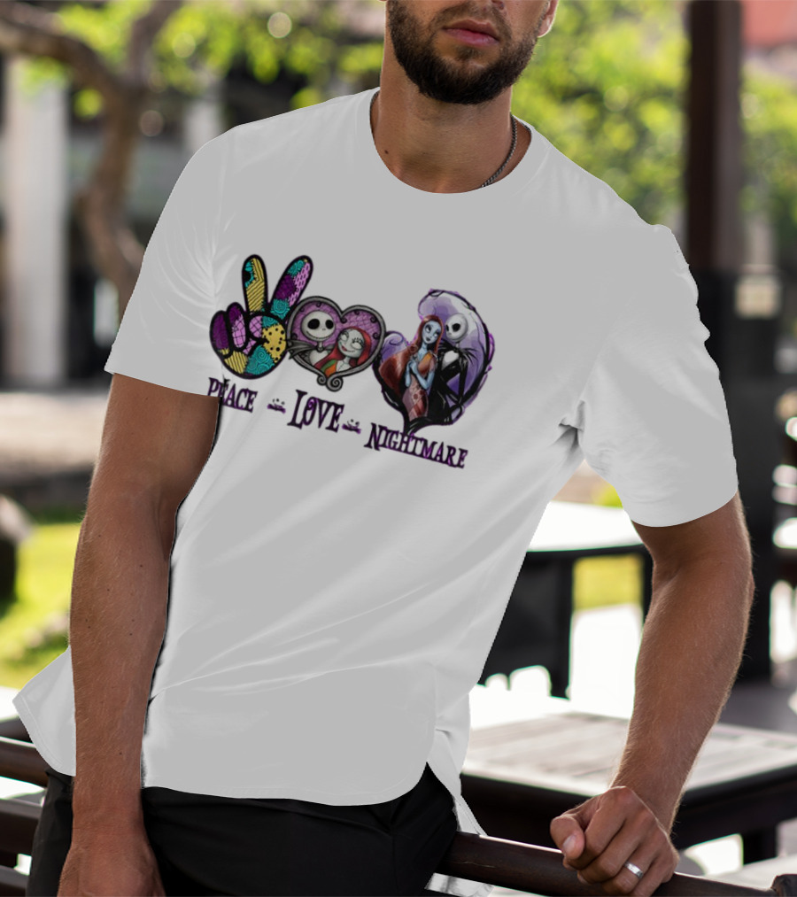 Peace Love Nightmare Before Christmas Characters Jack And Sally T-Shirt