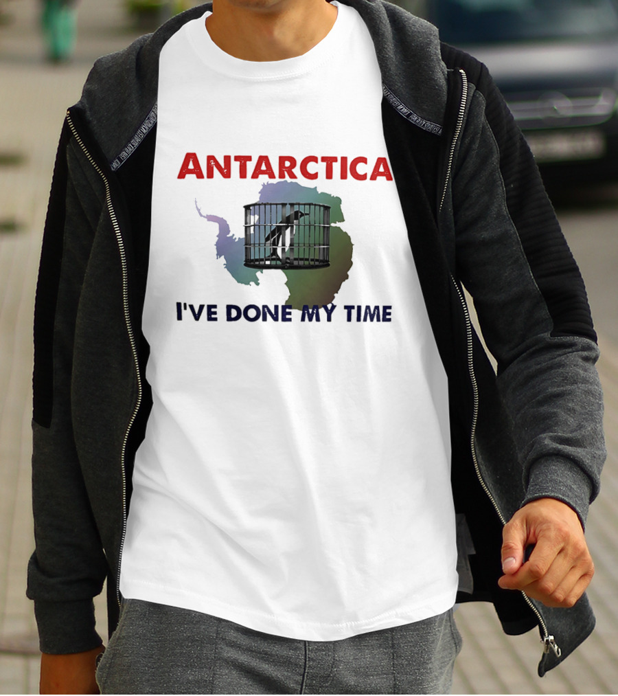 Antarctica I’ve Done My Time Penguin Jail Map T-Shirt
